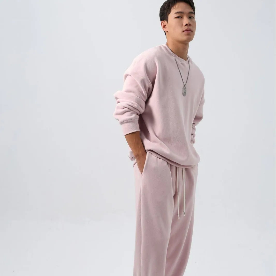 Men's polar fleece winter sports suit with crew neck coat and matching padded trousers in multiple colour options