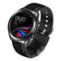 UM90 smartwatch with metal case, leather strap, showing large screen displaying fitness data