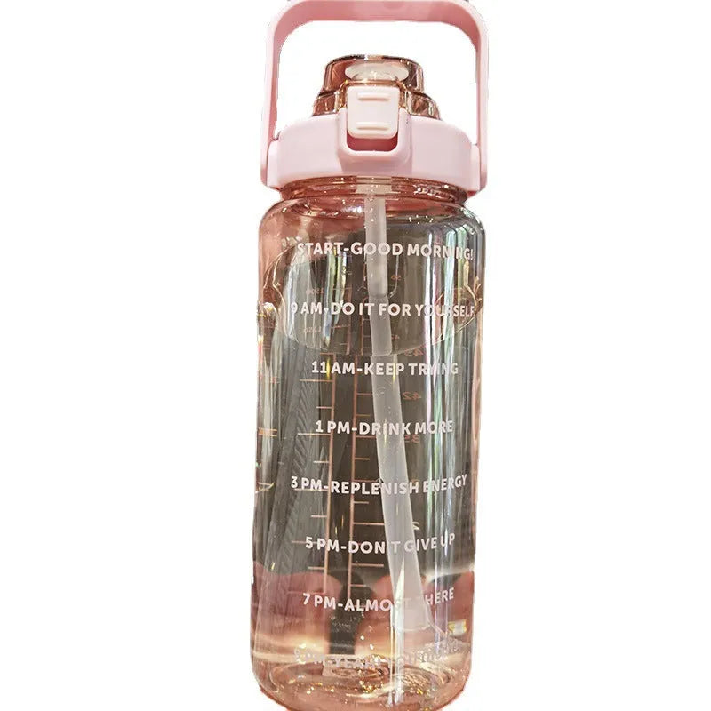 Large plastic cup portable water bottle 2000ml in pink with simple design