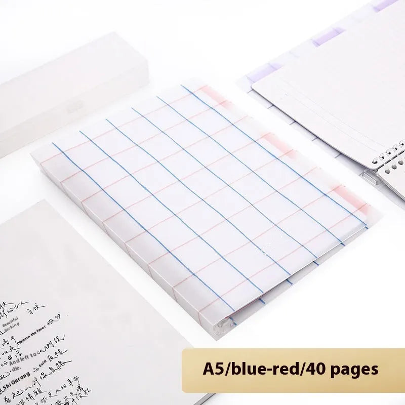 Refillable A5 and B5 spiral notebook with PP cover, shown in pastel cookie blue and plaid impression designs with loose-leaf paper.