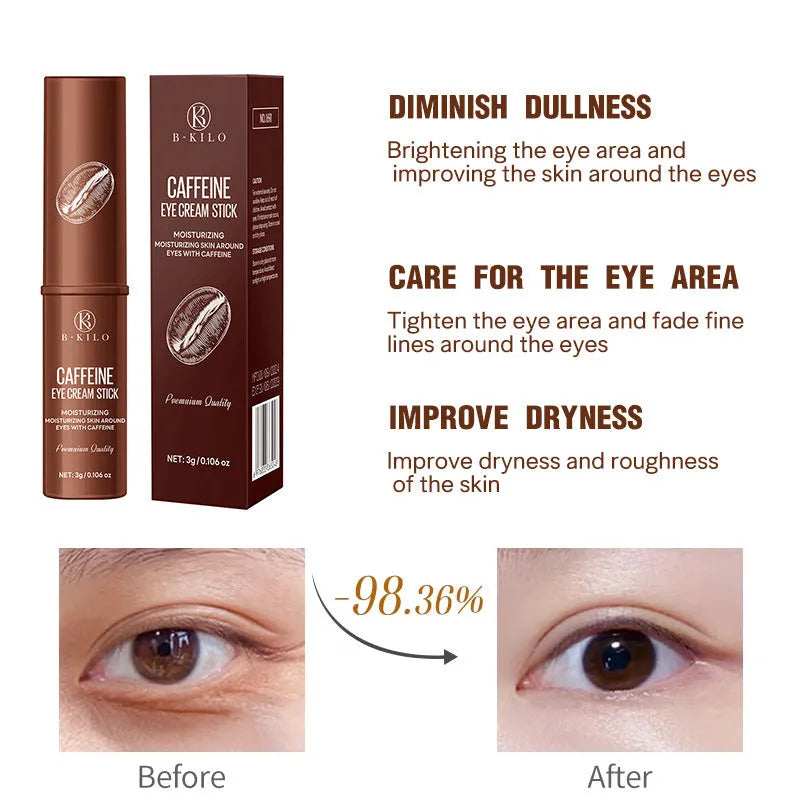Caffeine eye cream stick with 3g net content for hydrating and reducing fine lines and dark circles