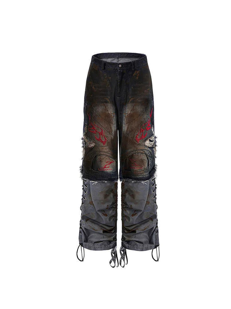 Men's wide leg jeans with detachable trouser legs in denim, shown in picture colour.