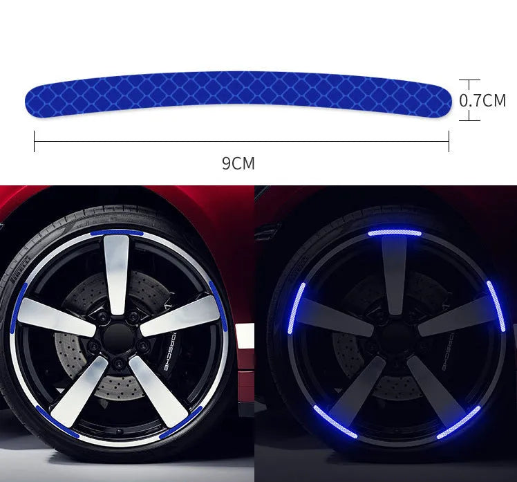 20-piece car wheel hub reflective stickers in multiple colours with arc pattern for tyre warning labels