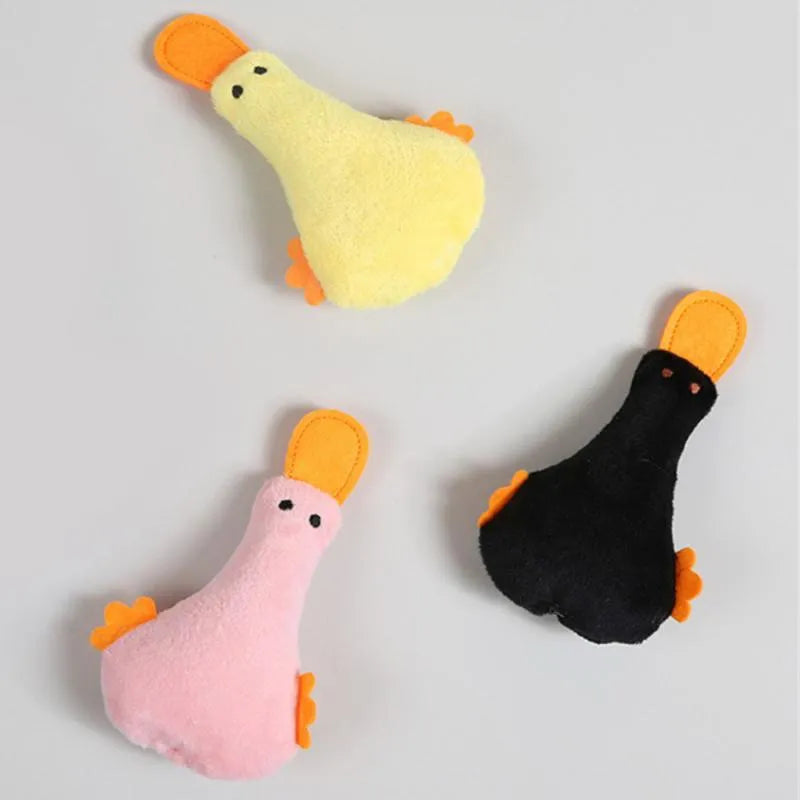 Blue plush duck pet toy with squeak sound and catnip filling for cats and dogs