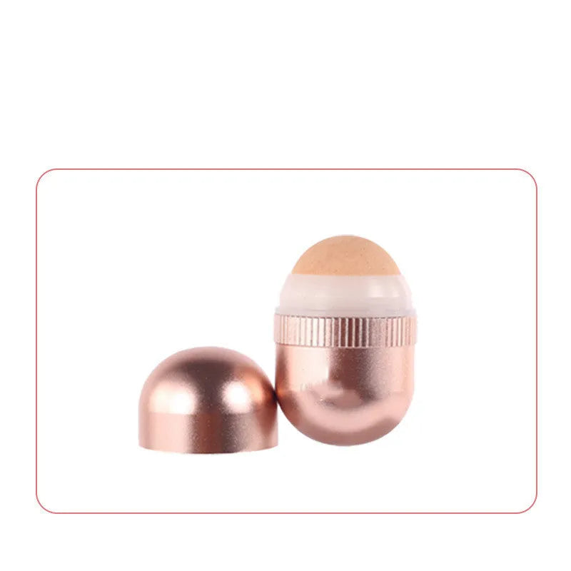 Volcanic stone oil absorbing roller with aluminium alloy and plastic handle for facial oil control, shown in black, pink, or red.