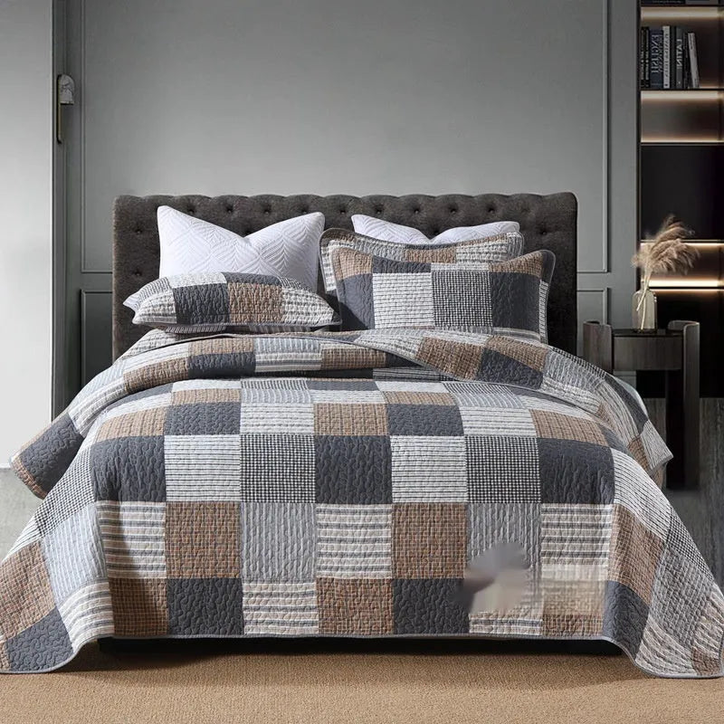 Quilted cotton bed cover three-piece set with printed pattern for 1.5-1.8 metre beds