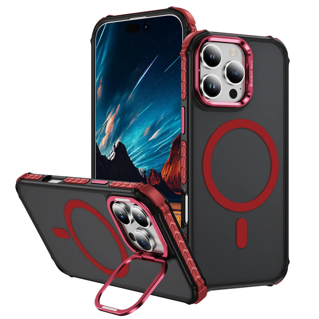 Magnetic skin-feel iPhone case in black, TPU PC anti-fall back cover with airbag corners and magnetic suction