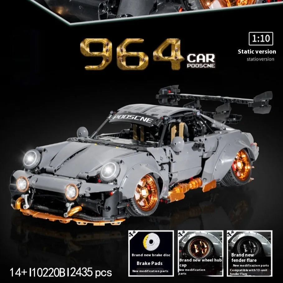 Cement gray sports car building block toy set made from ABS, 10220B lying Porsche style, one set