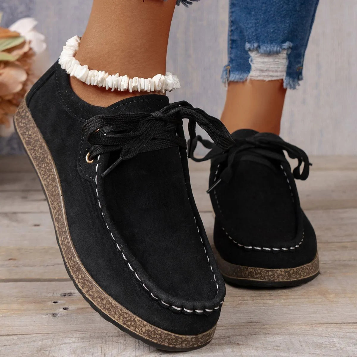 Plus size women's flat slip-on casual shoes with elastic band, PU upper, rubber sole, round toe, in grey, red, green, brown, or black, sizes 36-43