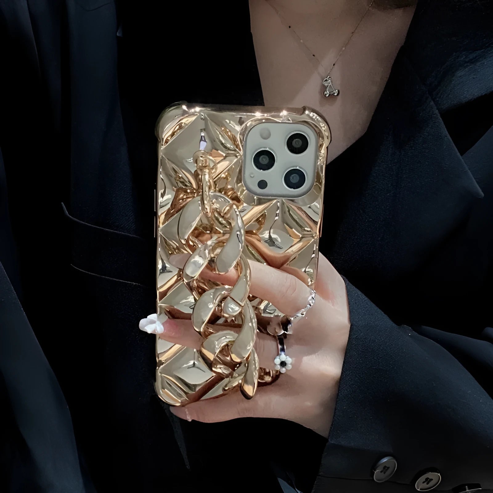Gold chain fall proof TPU mobile phone case rear cover for iPhone models in gold colour