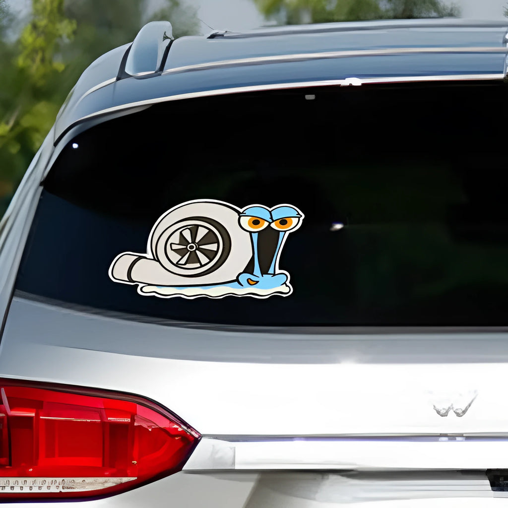 Colourful cartoon snail reflective sticker for car windows and bumpers measuring 12cm by 8cm
