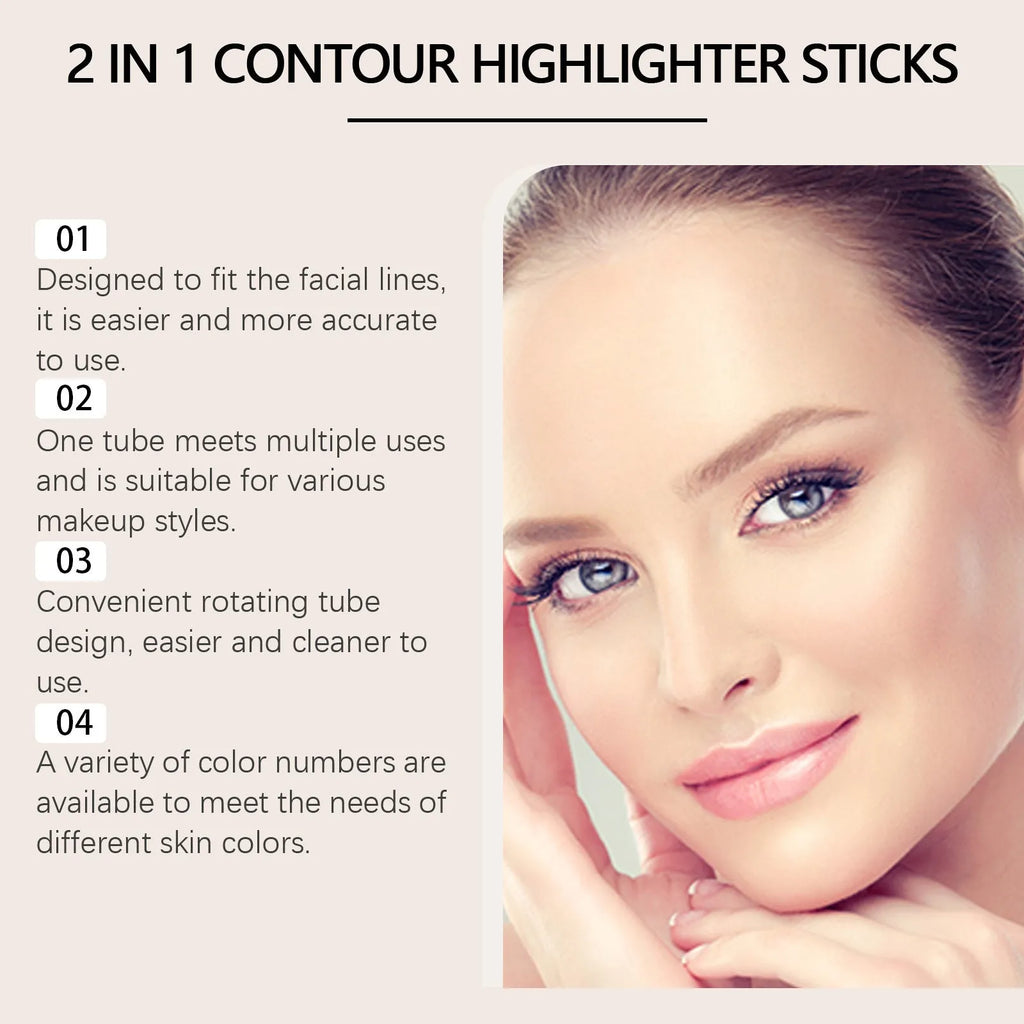 2-in-1 highlighter and concealer makeup stick in a compact, portable size.
