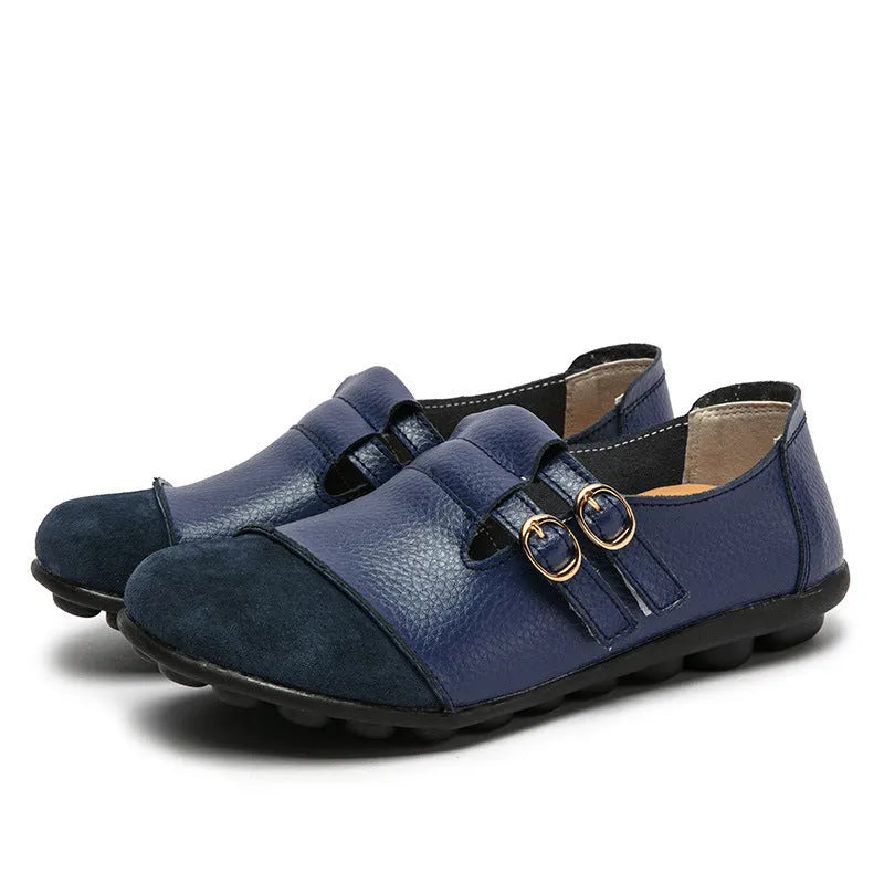 Casual flat shoes with velcro fastening and round toe in cow split leather with beef tendon soles