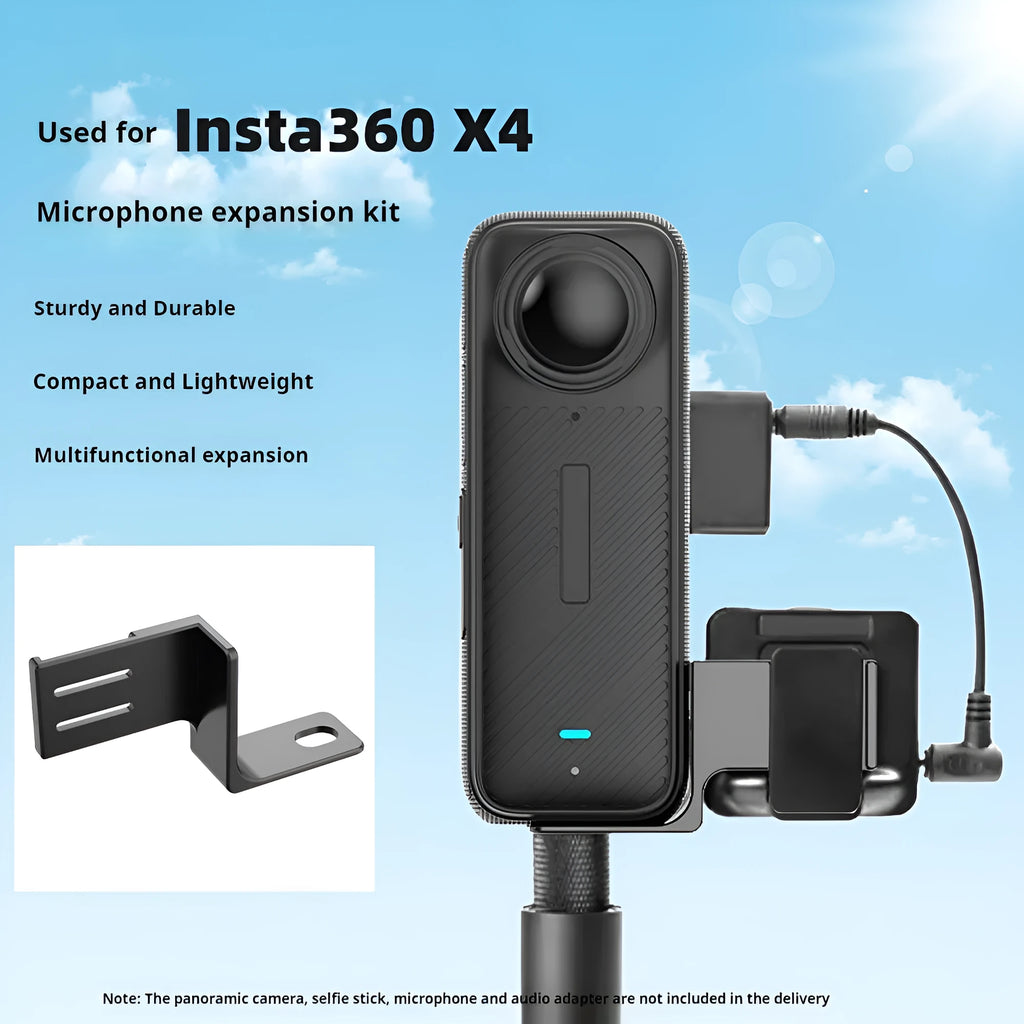 Black aluminium microphone extension bracket with adapter cable on table