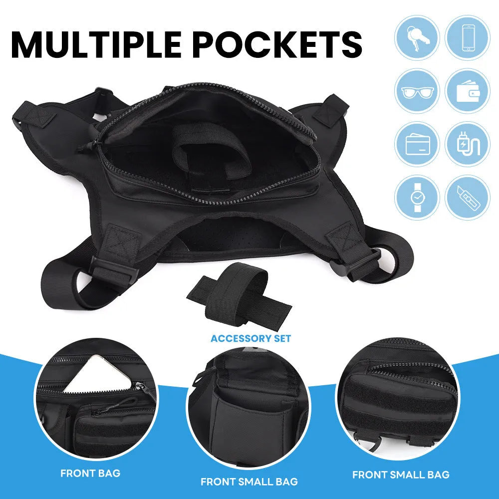 Oxford cloth chest bag for outdoor sports and riding in black, grey, and blue colours