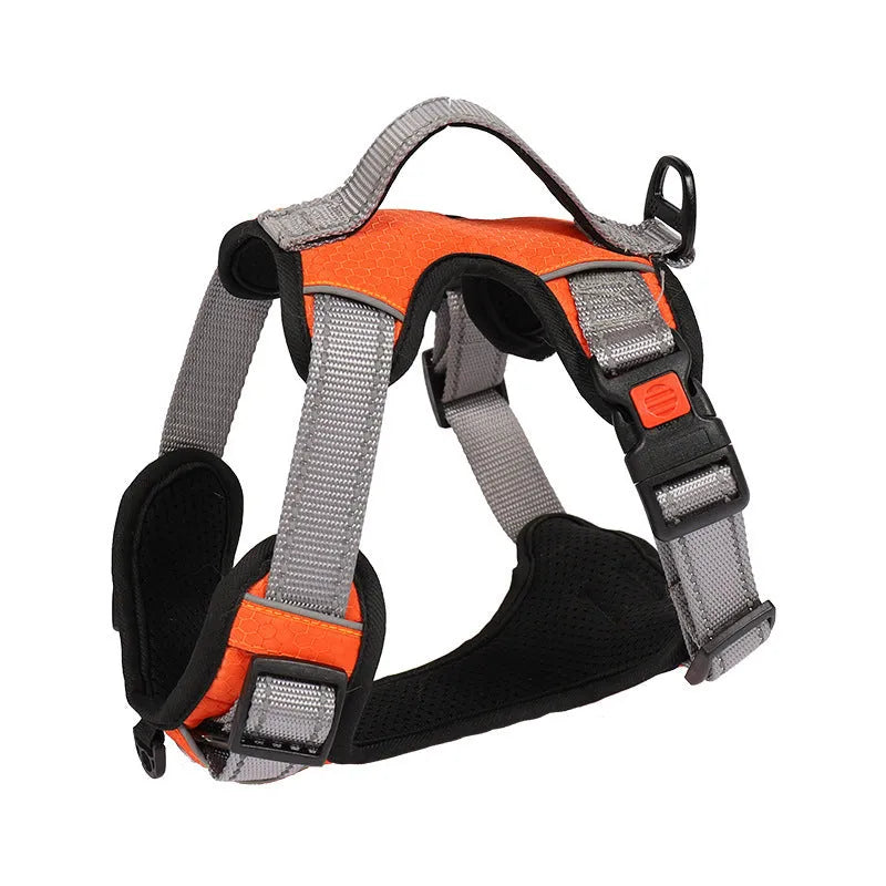 Adjustable dog vest with chest strap and hand-holding rope in multiple colour options