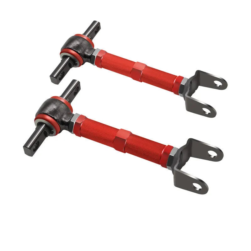 Blue and red aluminium alloy ES bone recliner components for Honda Civic EP3 rear suspension.