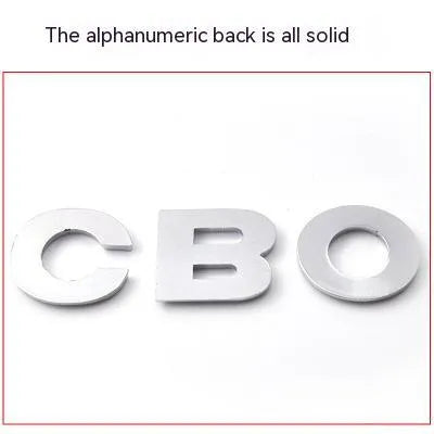 3D metal zinc alloy car bumper sticker letters in black and silver, showing raised 2.5cm design
