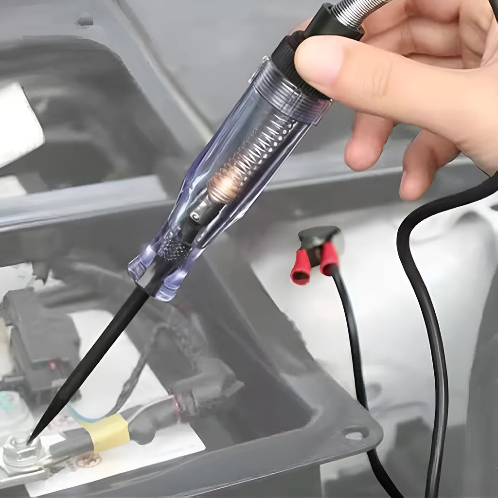 Black 6-24V car test pencil, 150mm plastic electrical measuring pen with black wire for car maintenance.