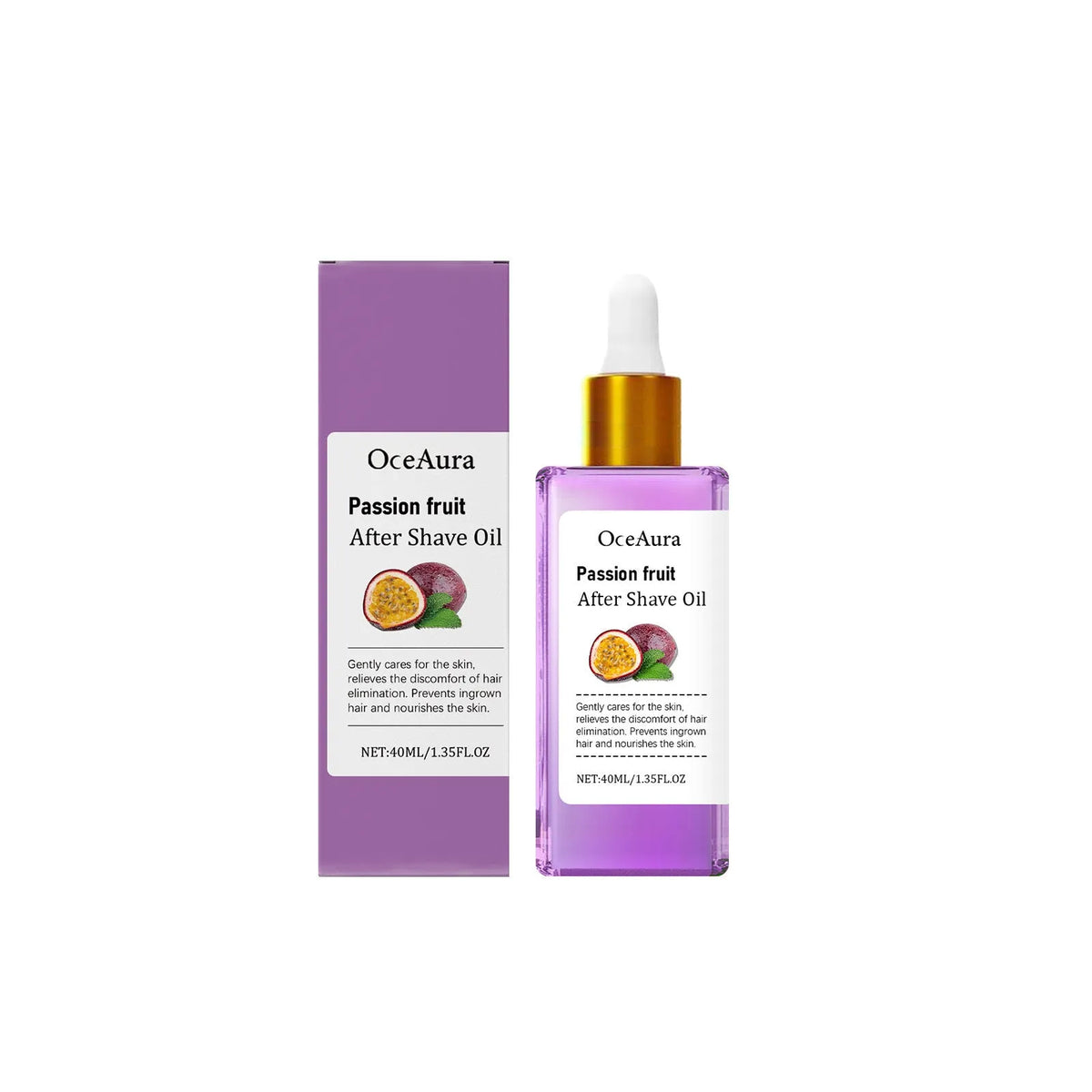 Pogonotomy after nourishing hydrating treatment oil with passion fruit in a 40ml bottle for facial hair care
