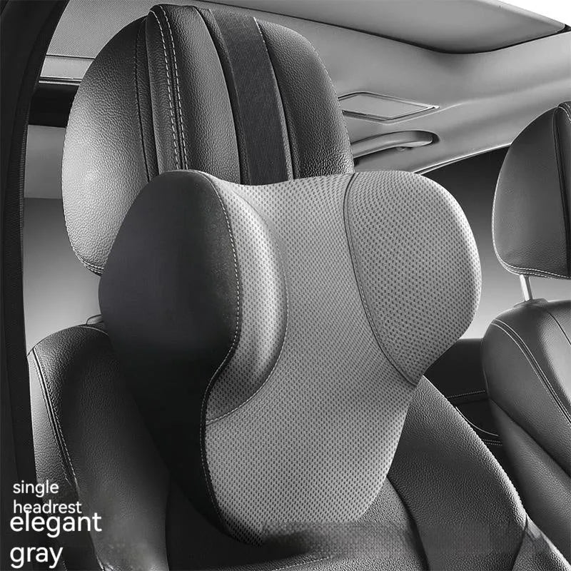 Memory foam car headrest pillow and matching lumbar support pillow with knitted fabric.