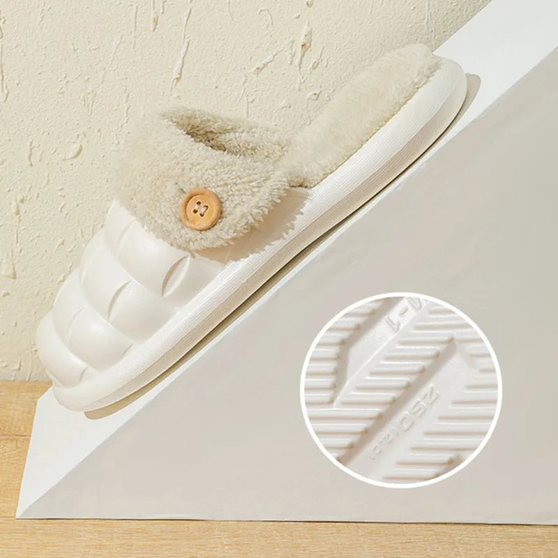 Women's detachable plaid slippers with plush lining and EVA anti-skid sole in multiple colours.