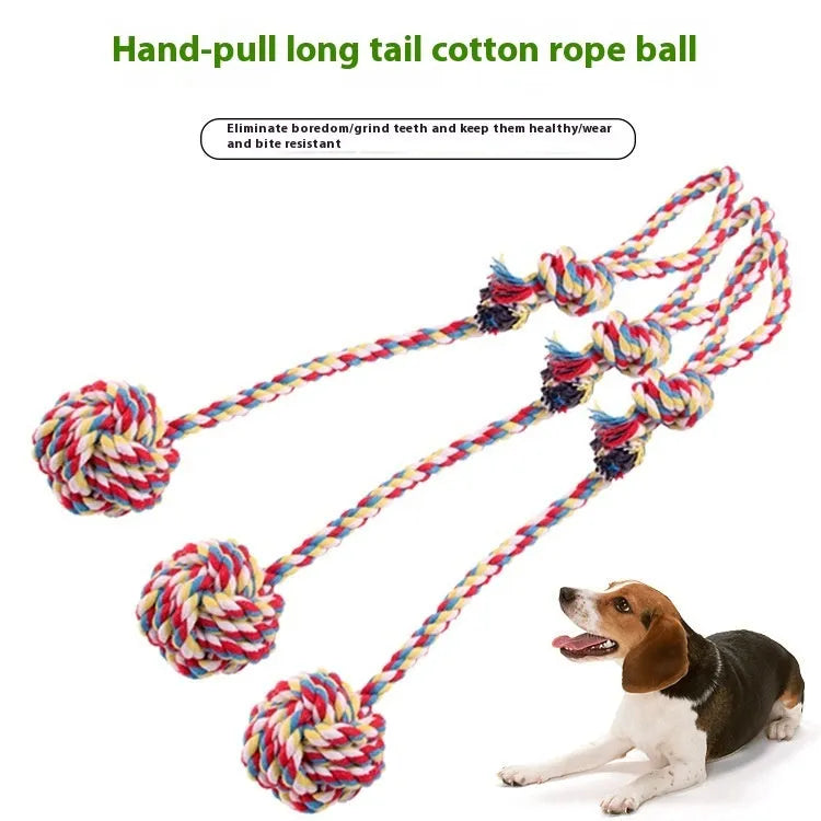 Cotton rope pet toy with hand pull rope, random colour, large or small size option