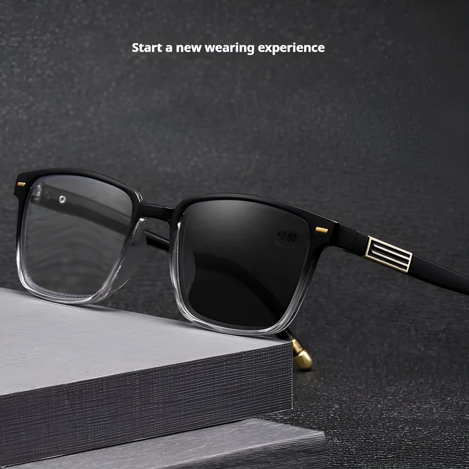 Anti blue light multifocal reading glasses with colour changing lenses in various frame colours