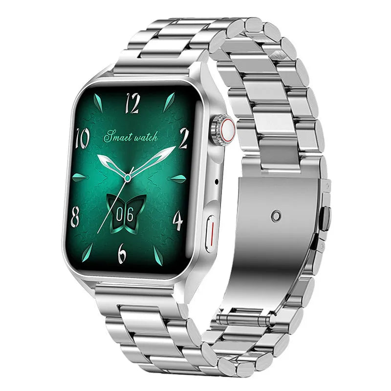 Pink AMOLED smart watch on wrist showing home screen, with silicone strap and physical side button.