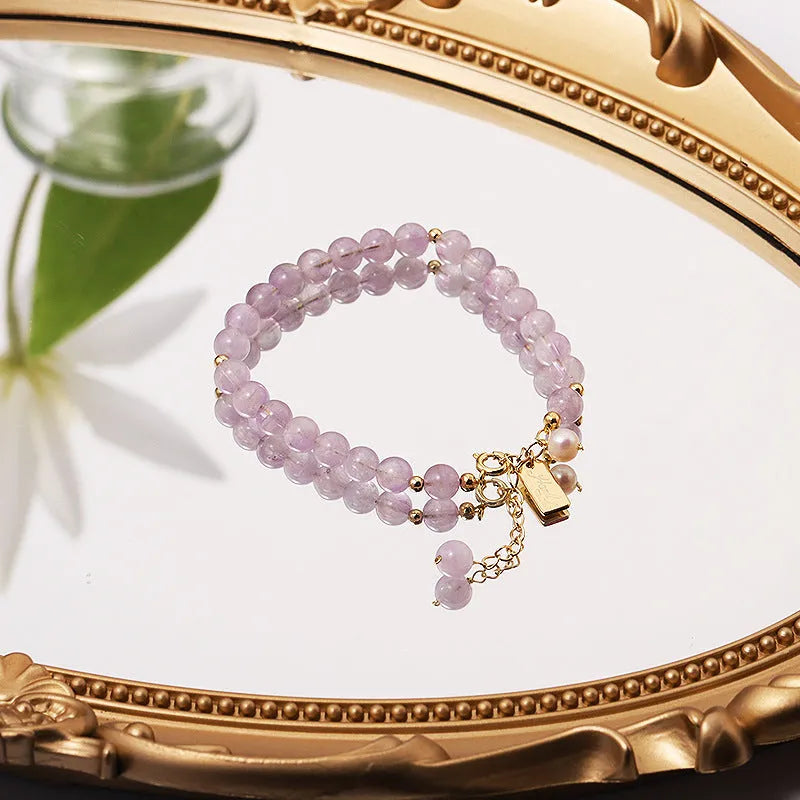 Natural lavender amethyst crystal bracelet with zodiac or animal charms for women