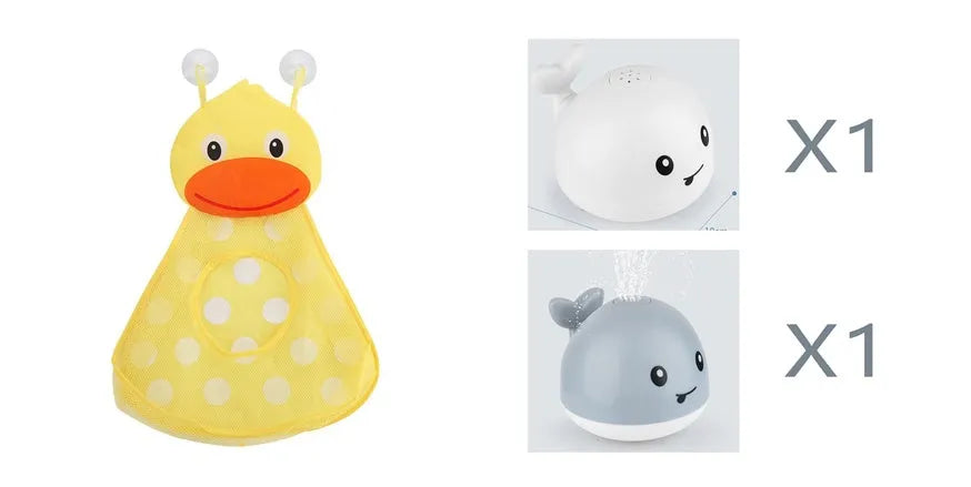 Automatic spray whale bath toy with LED lights floating in water