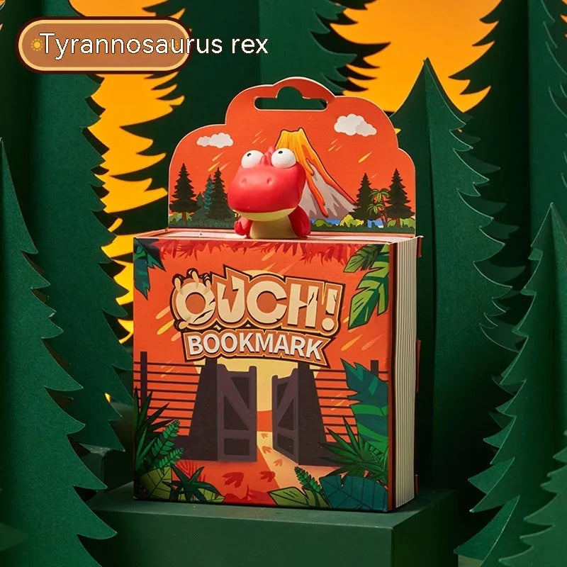 Dinosaur series bookmark with Tyrannosaurus Rex, Triceratops, Stegosaurus, and Parasaurolophus animated designs