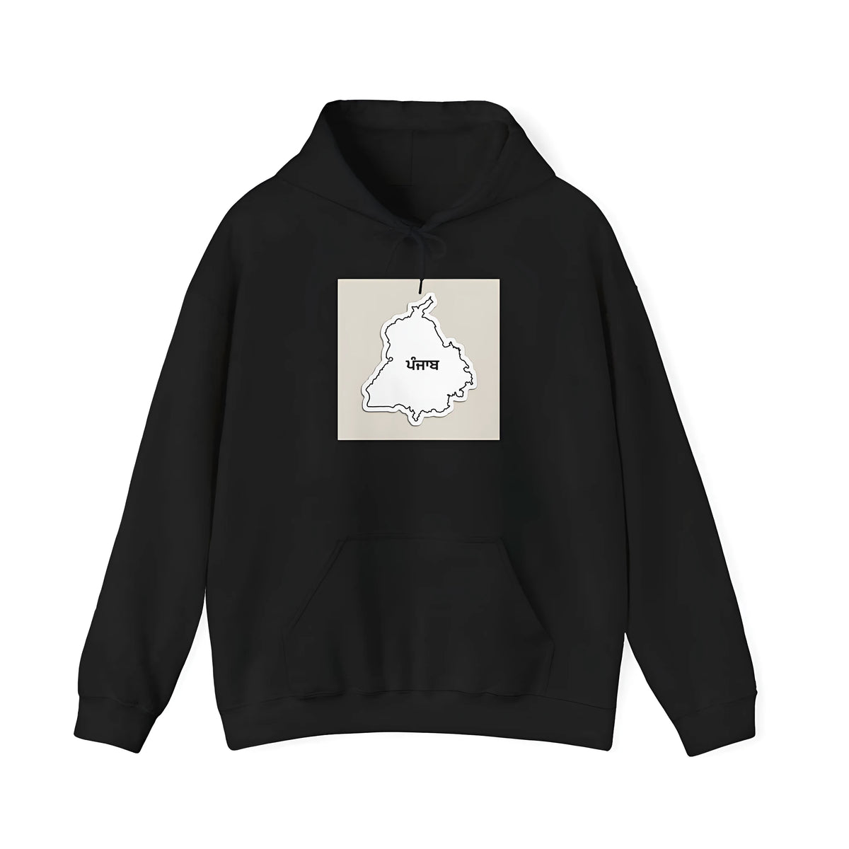 Black loose-fit casual hoodie with drop-shoulder sleeves and a front pocket.