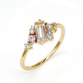 White crystal shiny electroplated silver women's ring on a white background