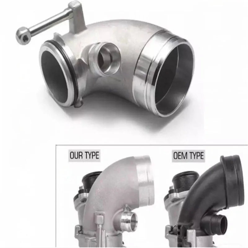 Aluminium alloy 90-degree turbine tube elbow for lateral engine turbo systems