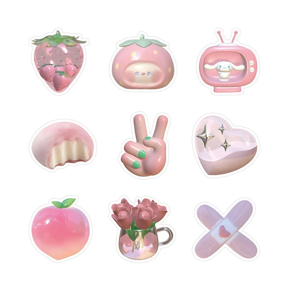 Pink girl heart pattern 3D decorative stickers in light colours with realistic dimensional effects