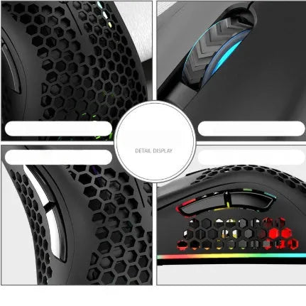 Hollow out wireless gaming mouse with RGB lighting in black, cyan, and white colour options
