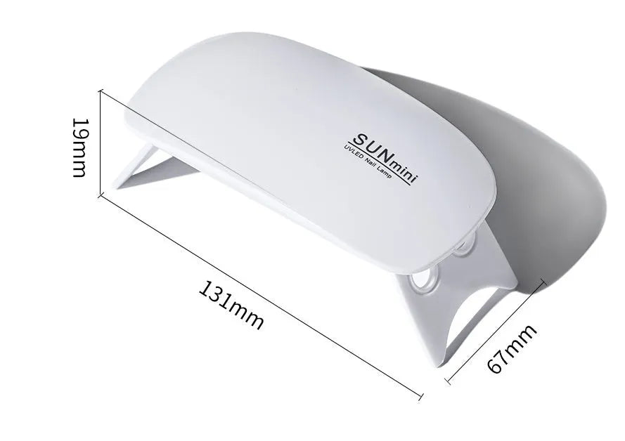Mouse mini LED phototherapy machine for nails, 9W, 6 dual light source lamp beads, pink or white, 127mm x 68mm x 55mm