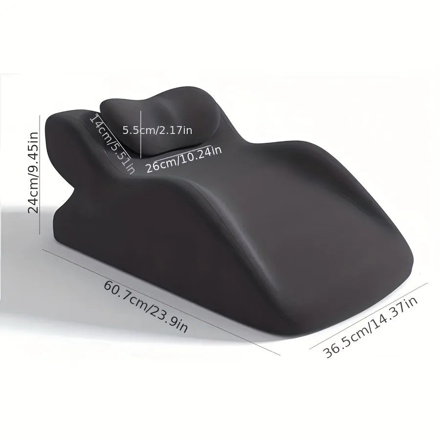 4-inch stomach sleeper pillow shown in blue, designed for prone sleeping positions and reading while lying down