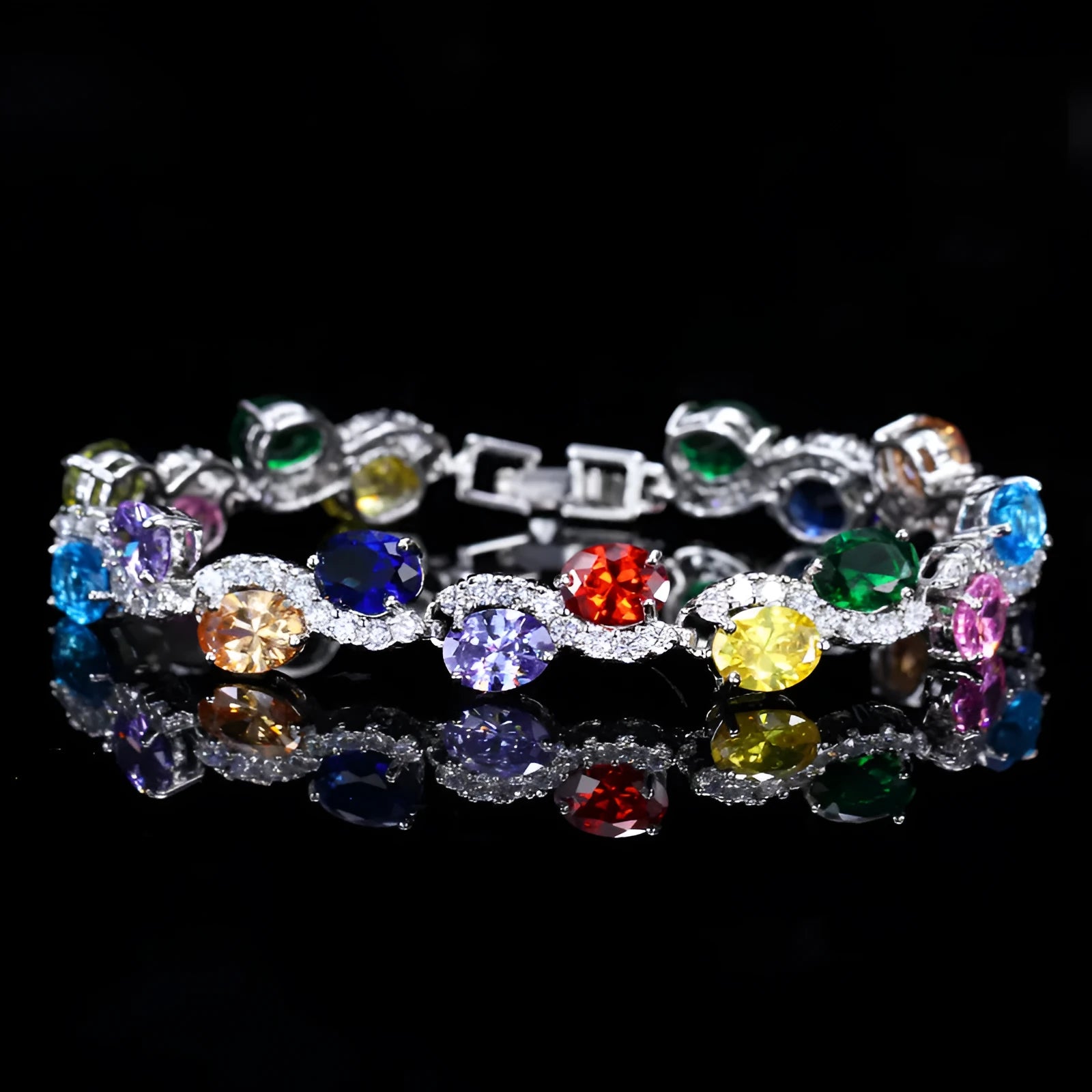 Geometric simple style gold plated bracelet with AAA zircon stones on a white background.