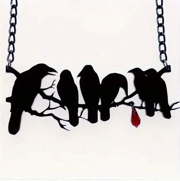Black electroplated crow necklace with cross chain design for hip hop gothic styling