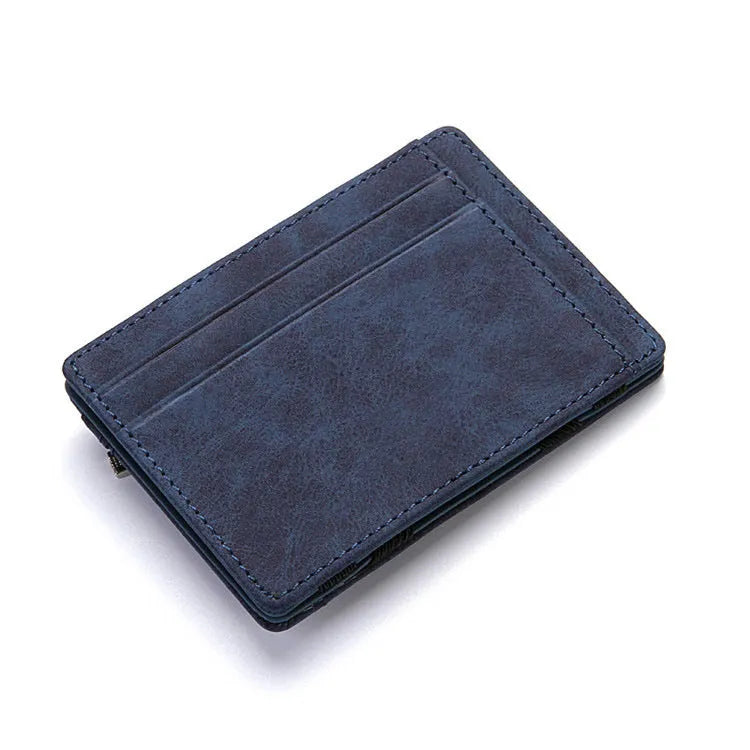 PU leather magic flip wallet in a solid colour with a zippered coin purse and flip-out card holder.