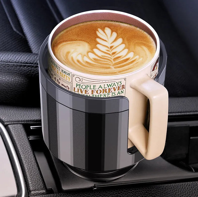 Matte black car cup holder expander with adjustable base for oversized drink containers