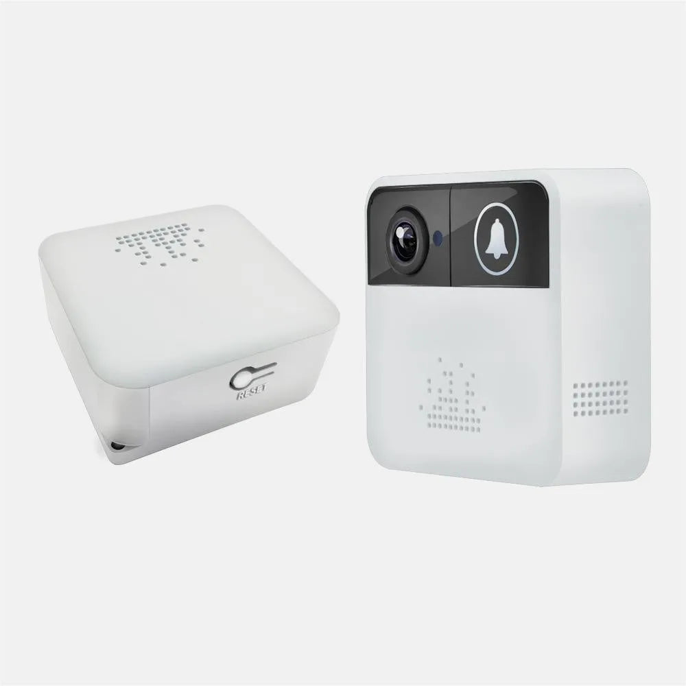 White plastic smart camera doorbell, 12x12x4cm, 150g, with mobile phone remote access for home entrance