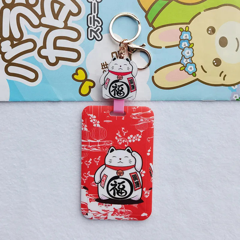 Lucky Cat cartoon theme plastic certificate sleeve set with ferrule pendant for display.