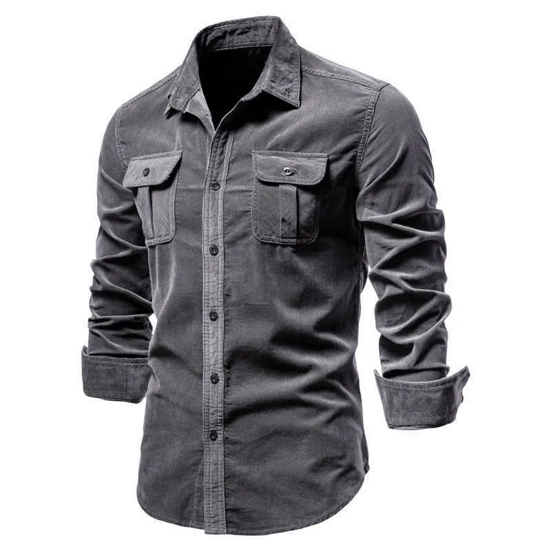 Men's linen casual shirt with long sleeves shown in denim blue colour option