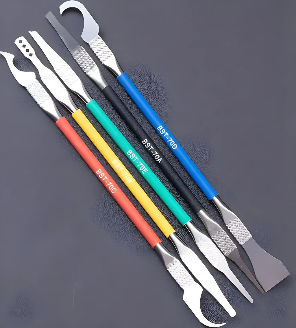 Five piece stainless steel tool knife set with 0.07mm blades for plastic disassembly