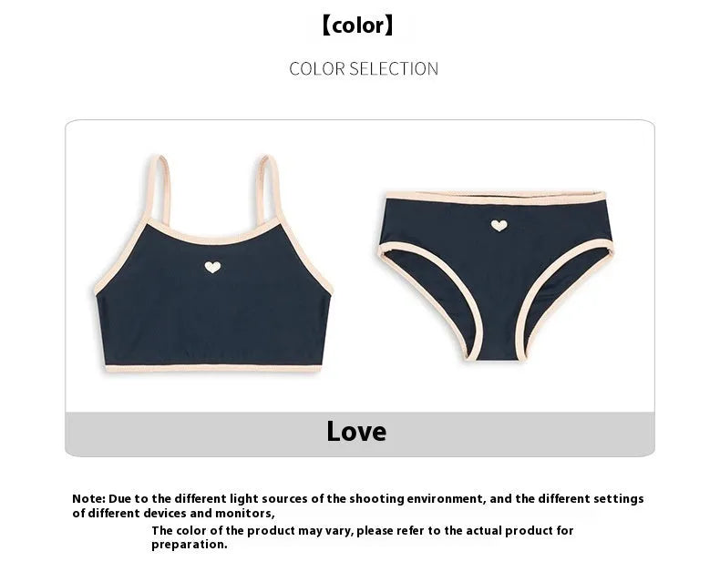 Girls' dark blue split swimsuit briefs style for ages 1-6 years with high elasticity polyester and Lycra fabric
