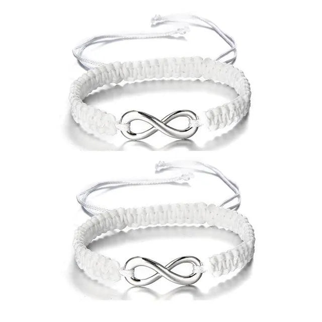 Pair of hand-woven adjustable couple bracelets in alloy electroplating weaving, 17-28cm, 8-character lucky design