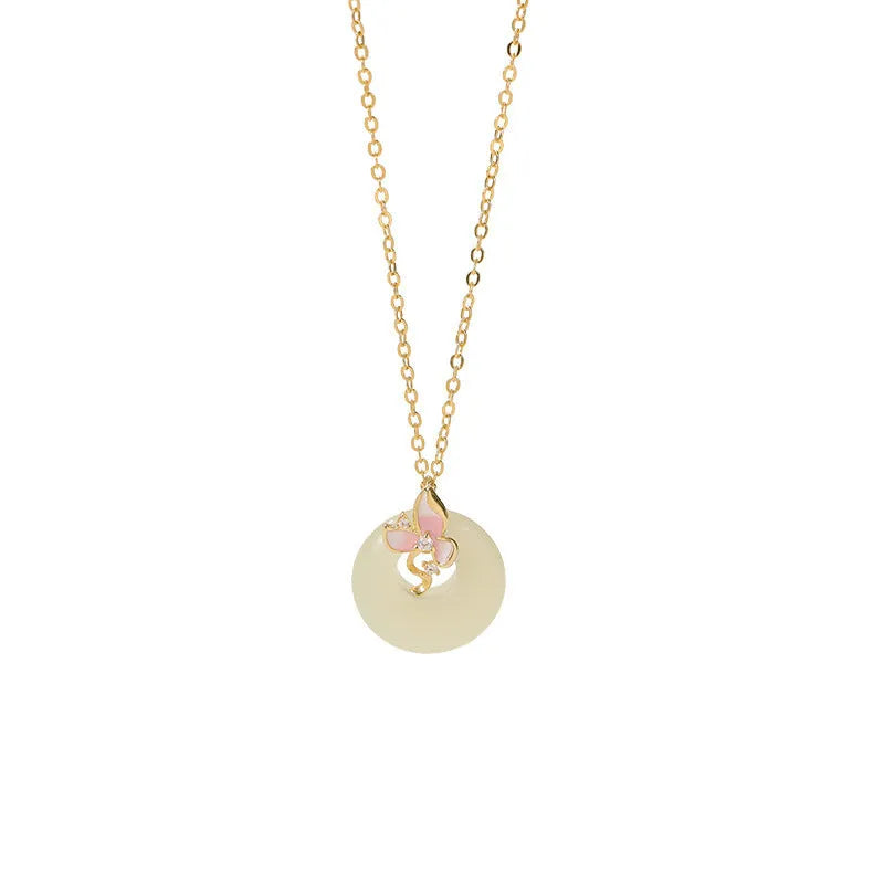 925 silver orchid necklace for girls with safe buckle and floral geometric pendant.